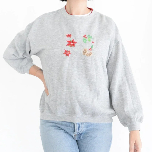 Vintage Basic  Editions Grey Crewneck Holiday Sweater - Picture 1 of 12